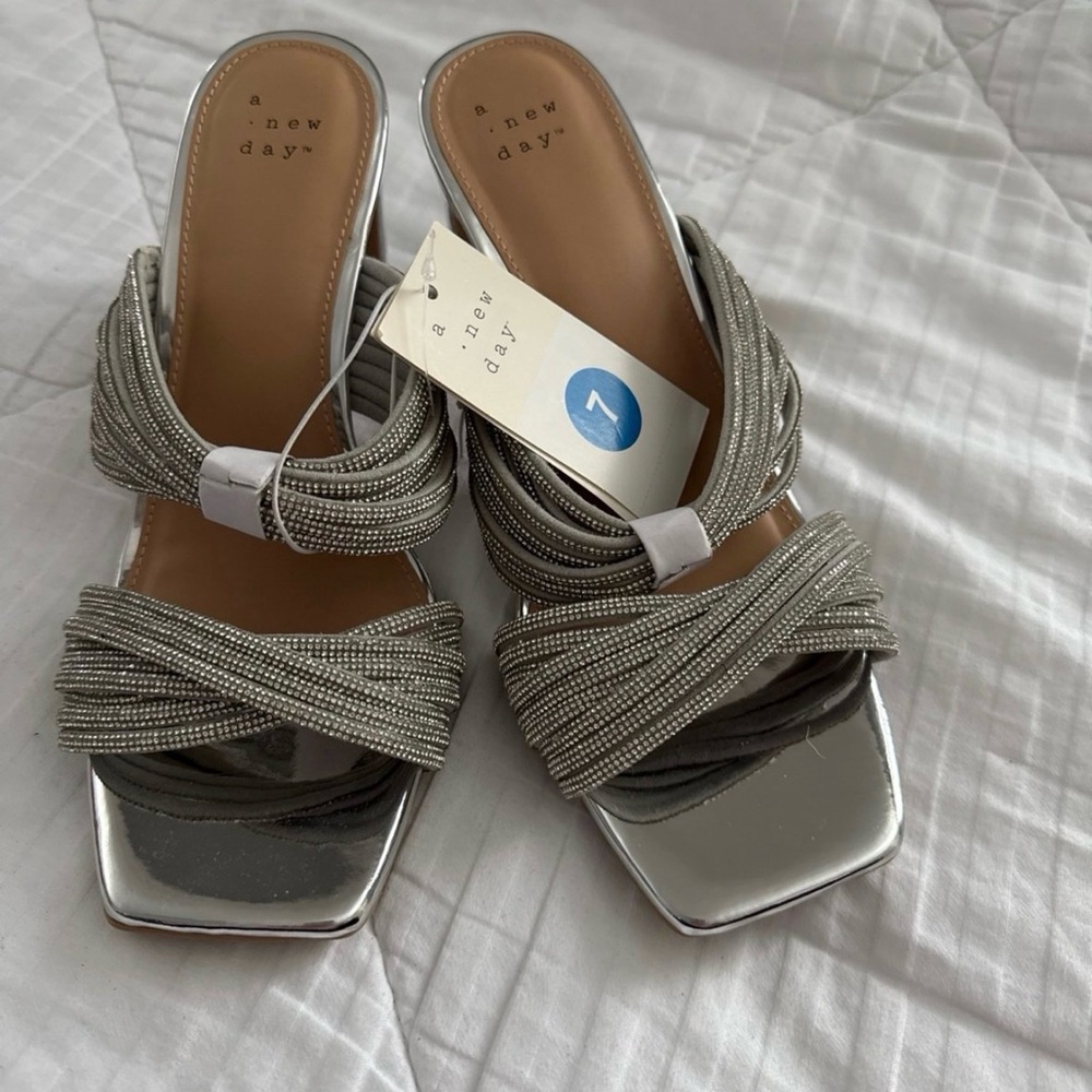 a new day Silver Tammy Braided block heels size 7